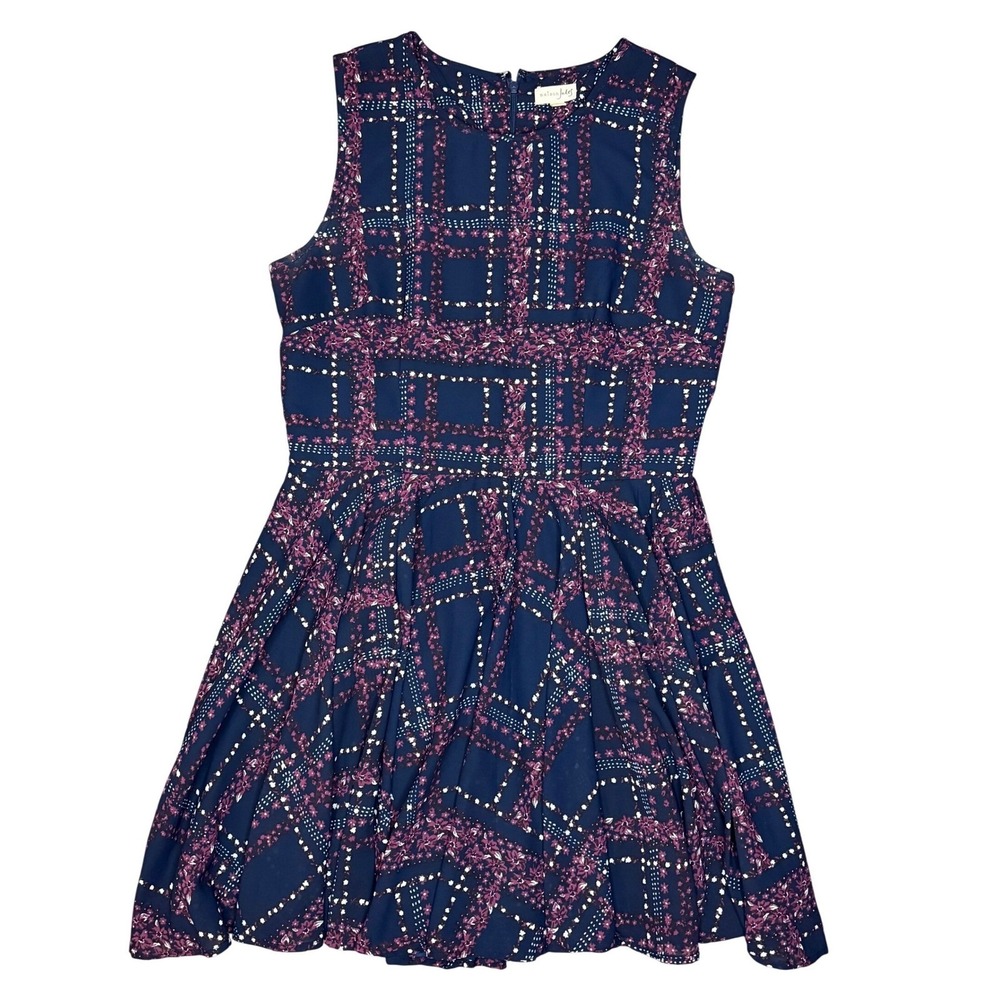 Fit & Flare Plaid Party Dress L Maison Jules Pleated Navy Autumn Wedding Guest